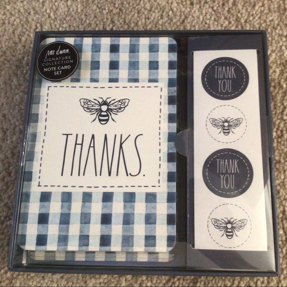 2/$22—“RAE DUNN”  SIGNATURE INDIGO BEE/THANKS NOTECARD SET—NIB
